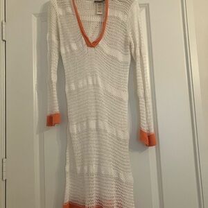 Tommy Bahamas White and Orange Trim Knit Dress with Hoodie